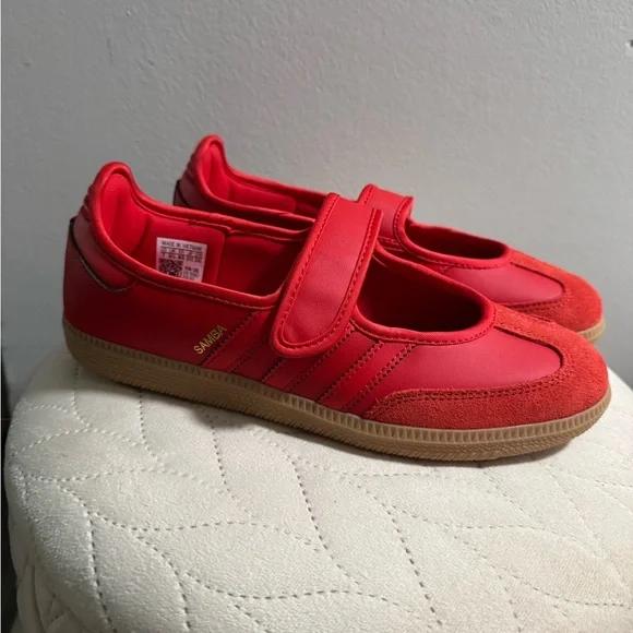 Adidas SAMBA Red Leather & Suede Velcro Trainer - Picture 4 of 5